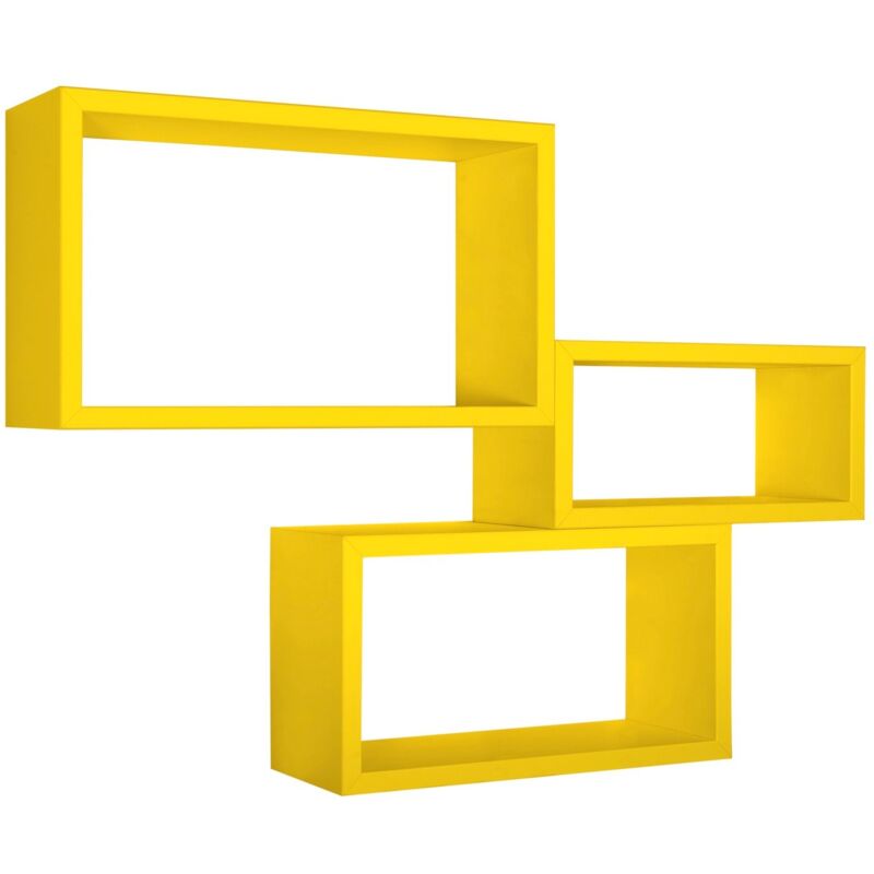 foto del prodotto set 3 mensole rettangolari parete giallo scaffale salotto soggiorno camera trittico