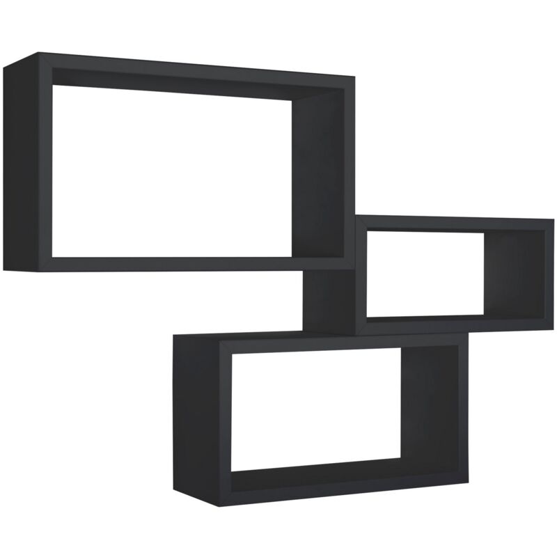 foto del prodotto set 3 mensole rettangolari parete nero scaffale salotto soggiorno camera trittico