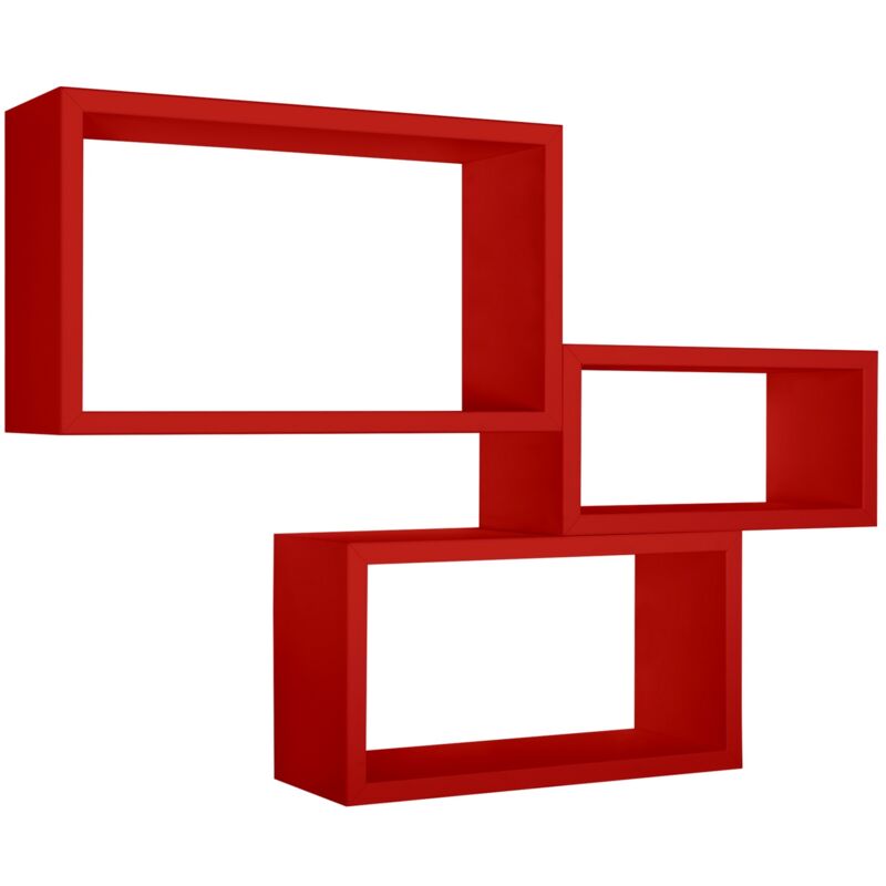 foto del prodotto set 3 mensole rettangolari parete rosso scaffale salotto soggiorno camera trittico