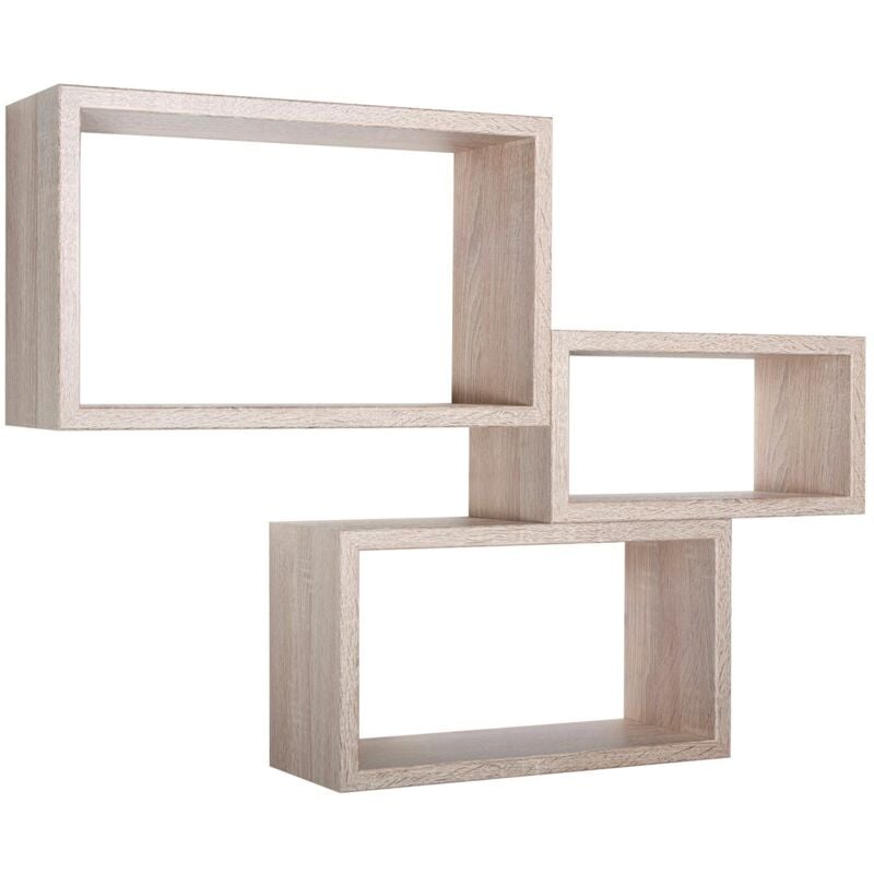 foto del prodotto set 3 mensole rettangolari parete rovere scaffale salotto soggiorno camera trittico