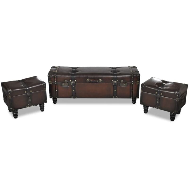 foto del prodotto set 3 panche contenitore cassapanca marrone set 3 pezzi stile baule retr 
