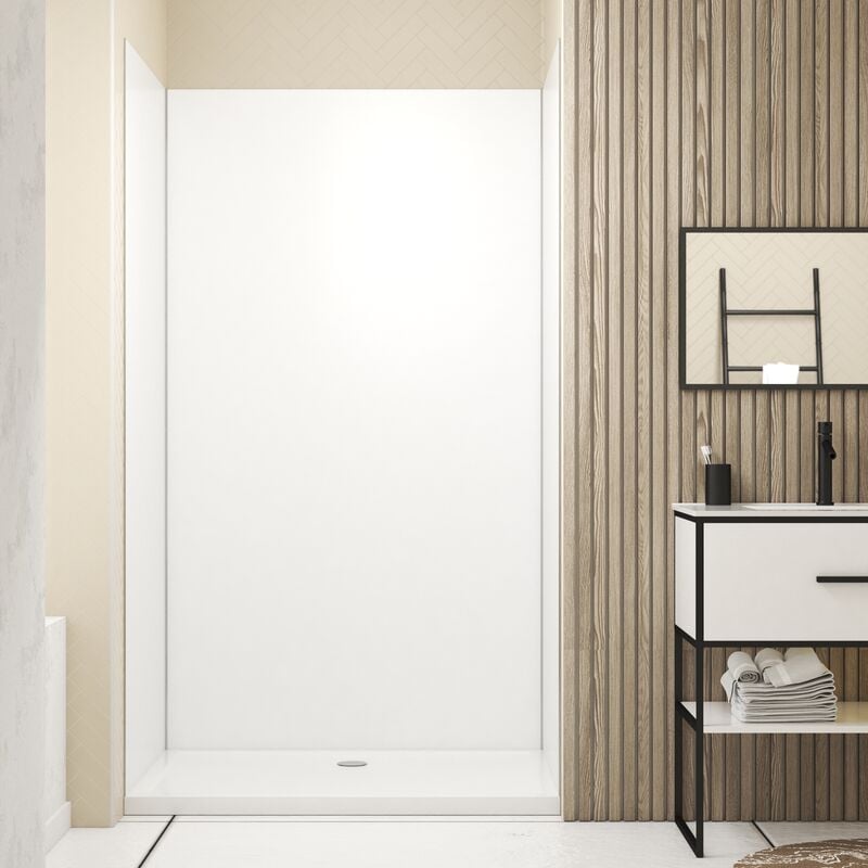 foto del prodotto set 3 pannelli a parete in alluminio bianco 90 120 90 x 210 cm con profili cromati