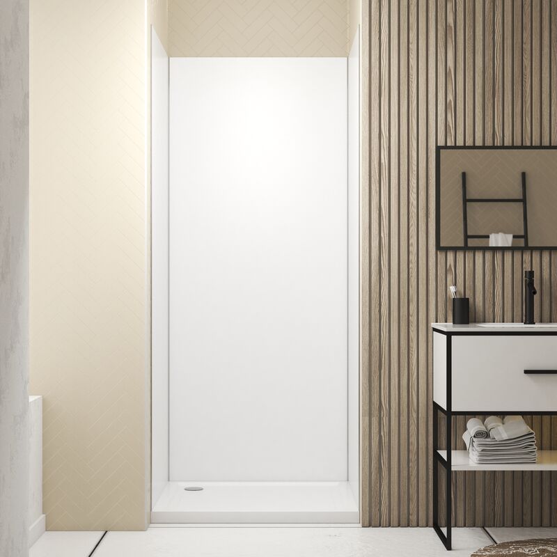 foto del prodotto set 3 pannelli a parete in alluminio bianco 90 x 210 cm con profili cromati