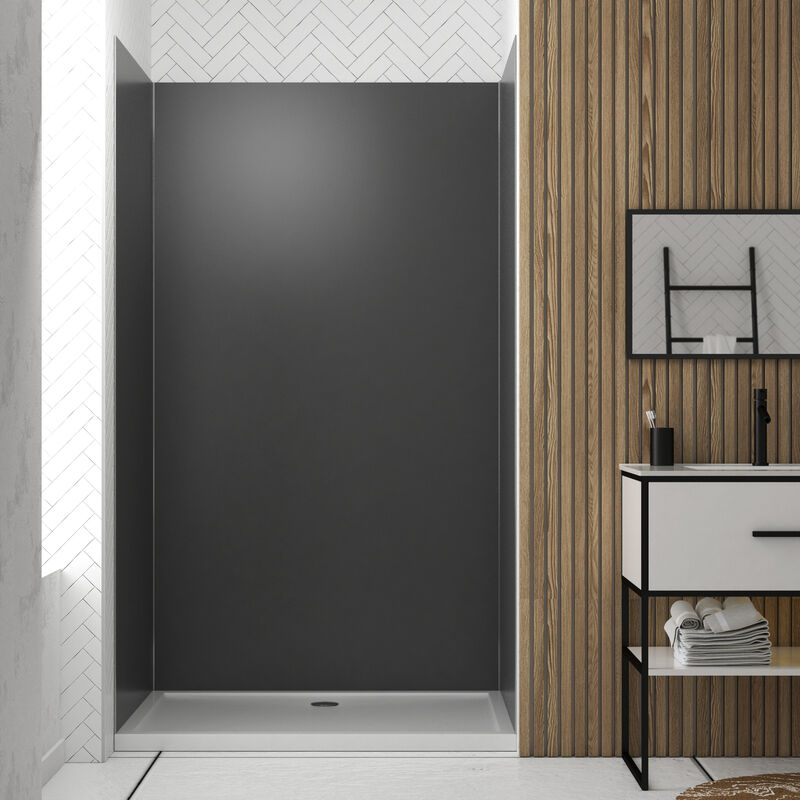 foto del prodotto set 3 pannelli a parete in alluminio grigio 90 120 90 x 210 cm con profili cromati