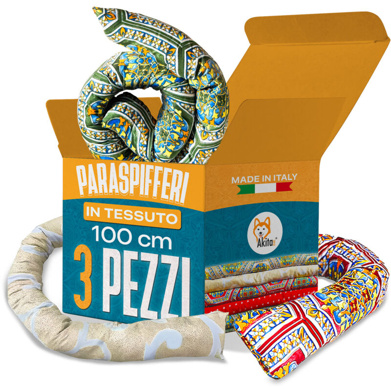 foto del prodotto set 3 paraspifferi imbottiti per porte e finestre, 100 cm made in italy akitaink
