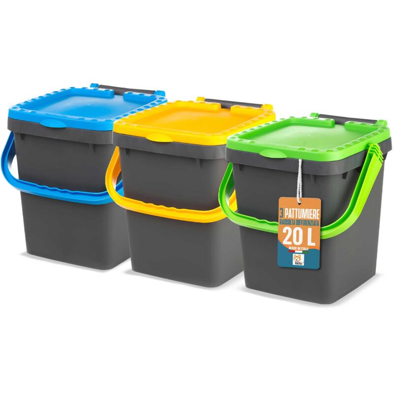 foto del prodotto set 3 pattumiere 20l per differenziata differenziata akitaink