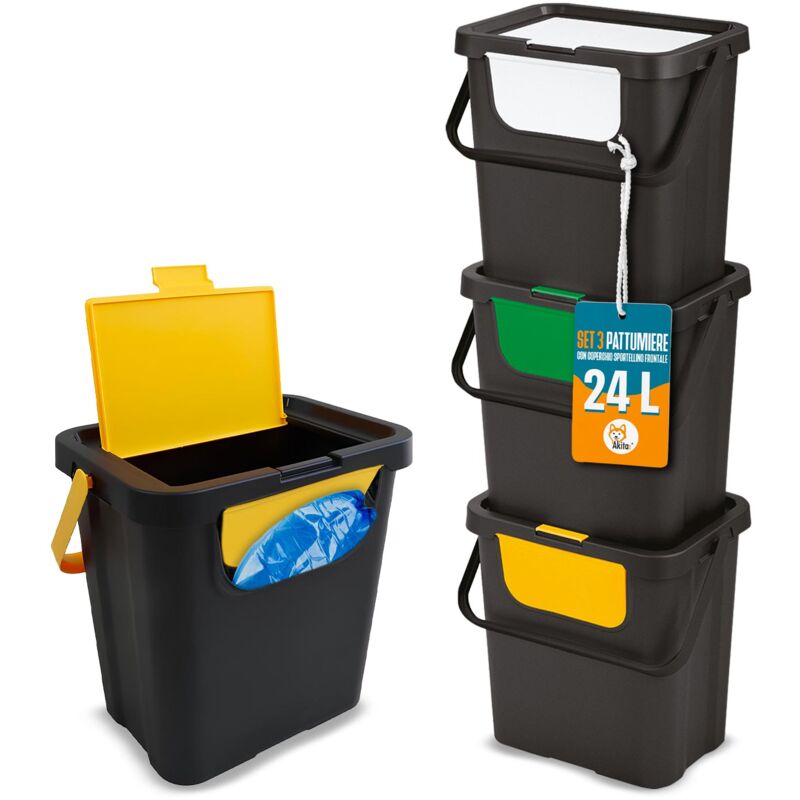 foto del prodotto set 3 pattumiere 24l impilabili con sportello frontale