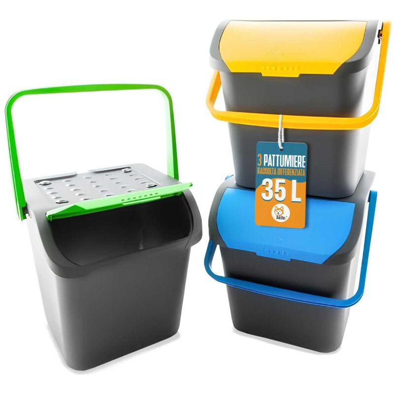 foto del prodotto set 3 pattumiere da 35 litri differenziate akipatpop3 akitaink