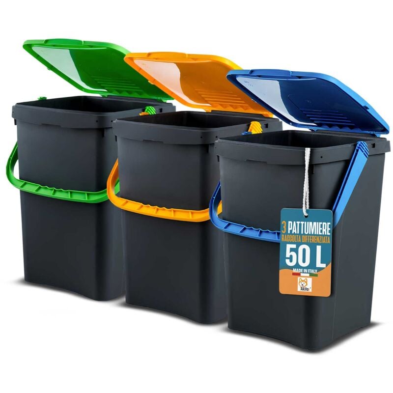 foto del prodotto set 3 pattumiere differenziata 50l cad. totale 150l, made in italy akitaink