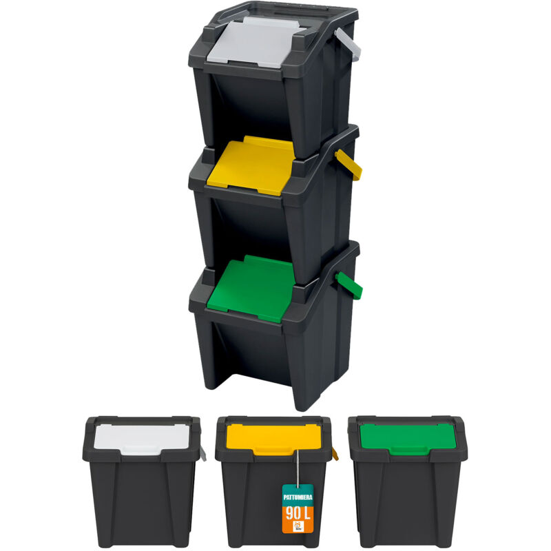 foto del prodotto set 3 pattumiere differenziata da 30l impilabili