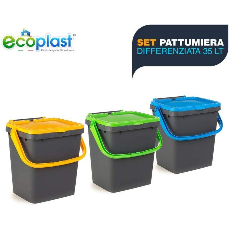 foto del prodotto set 3 pattumiere per raccolta differenziata 35 litri ecoplast