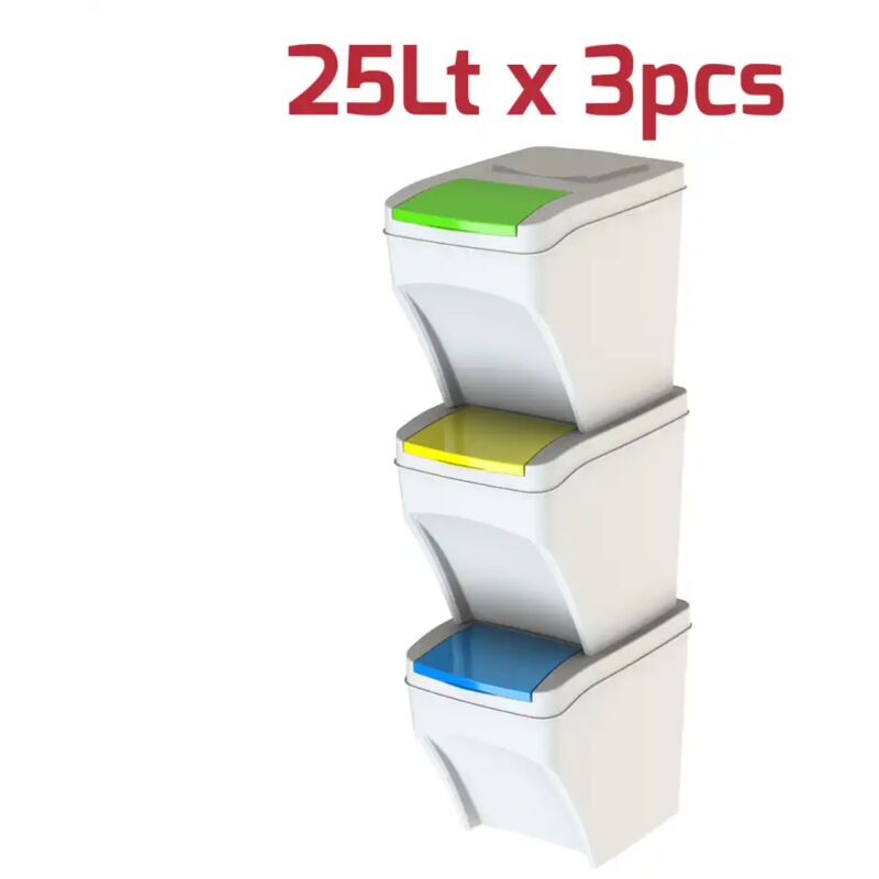 foto del prodotto set 3 pattumiere raccolta differenziata 25l cad. salvaspazio impilabili