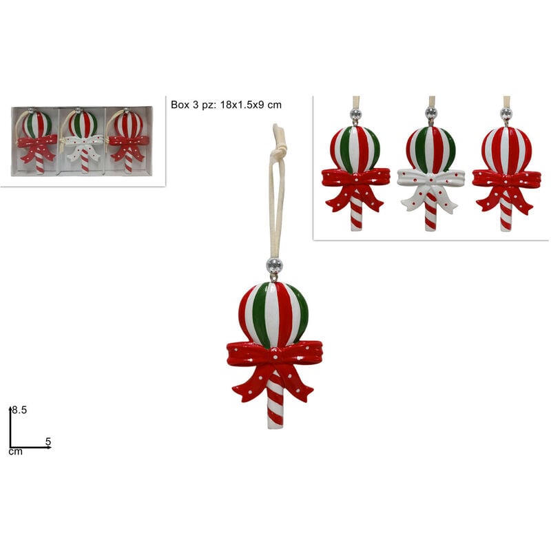 foto del prodotto set 3 pendenti lecca lecca rosso bianco verde