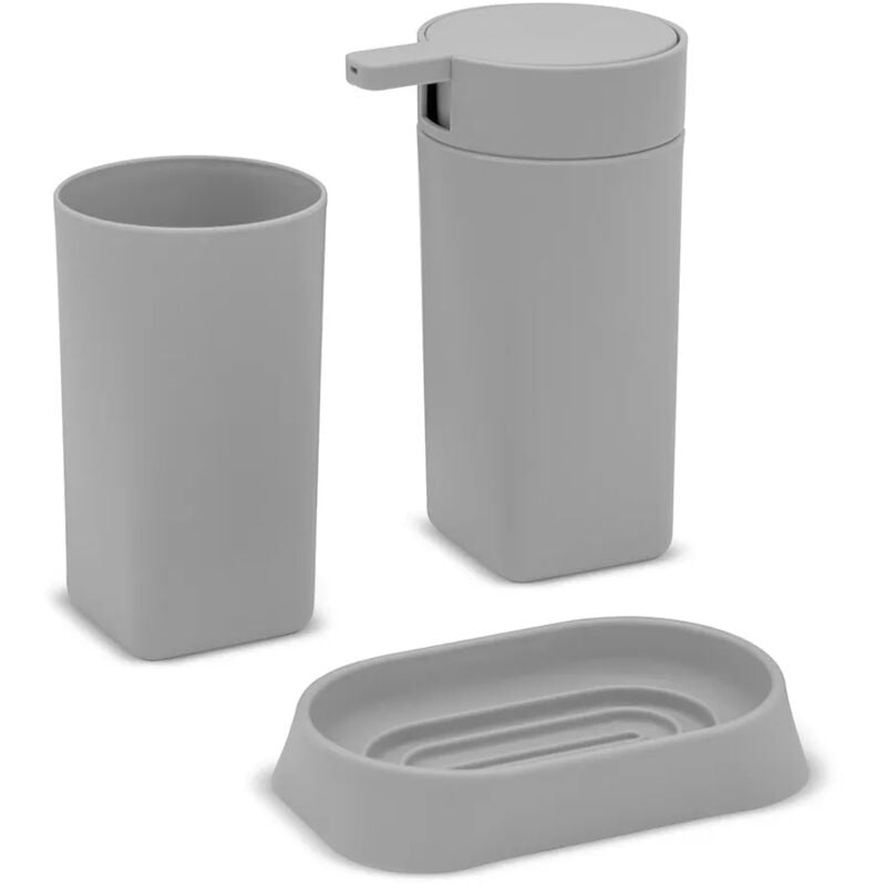 foto del prodotto set 3 pezzi accessori bagno grigio in abs tender
