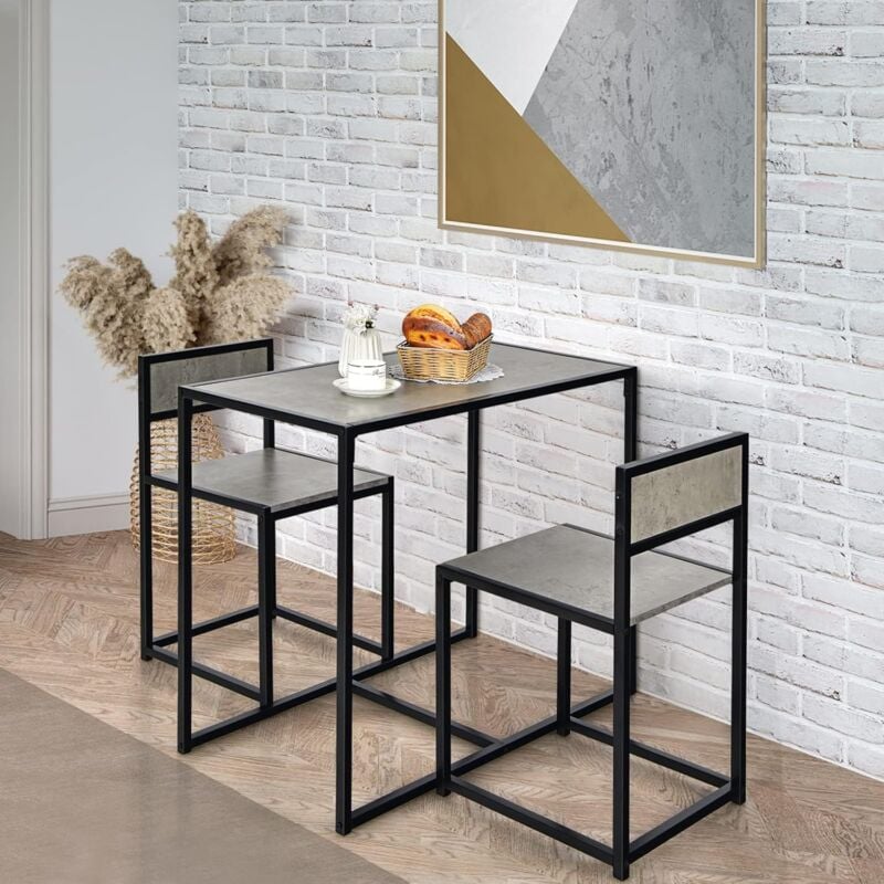 foto del prodotto set 3 pezzi con tavolo e 2 sedie in legno robusto e ferro, set di tavolo con 2 sedie a scomparsa in stile industriale, ideale per sala da pranzo,