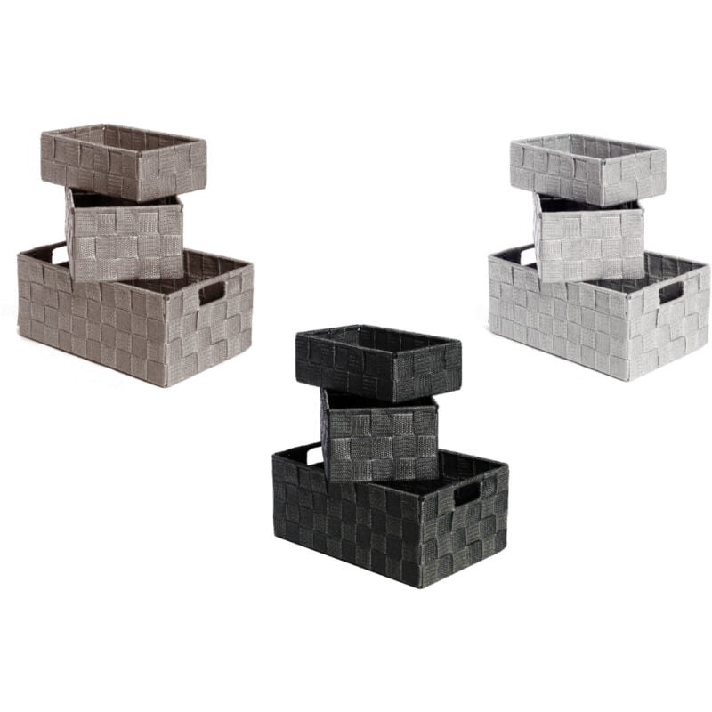 foto del prodotto set 3 pezzi contenitore rattan great con maniglie decorativo cestino portaoggetti, misuragreatcolorenero
