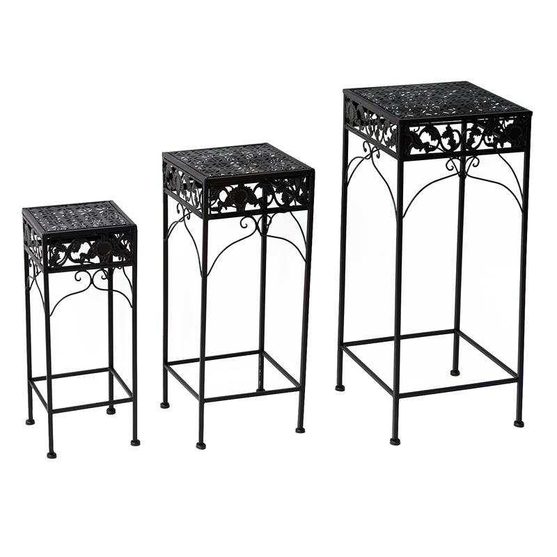 foto del prodotto set 3 pezzi piedistallo porta piante in ferro battuto marrone