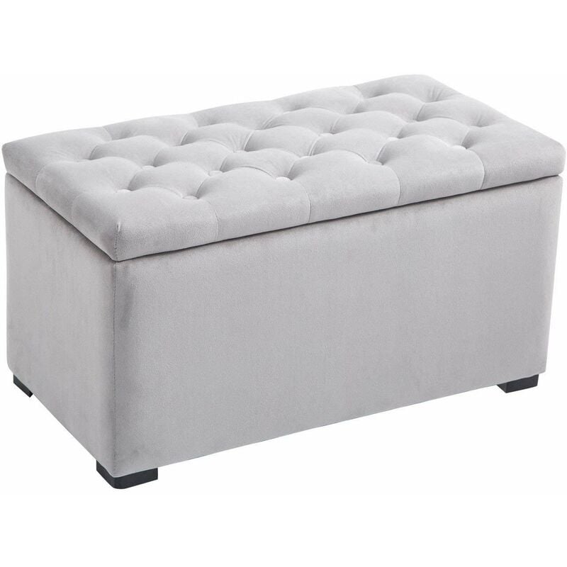 foto del prodotto set 3 pezzi pouf contenitore con 2 sgabelli in velluto grigio - homcom