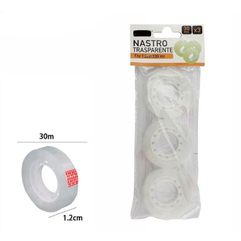 foto del prodotto set 3 pezzi rotolo nastro adesivo trasparente piccolo 1,2 cm x 30 metri 69808 trade shop traesio