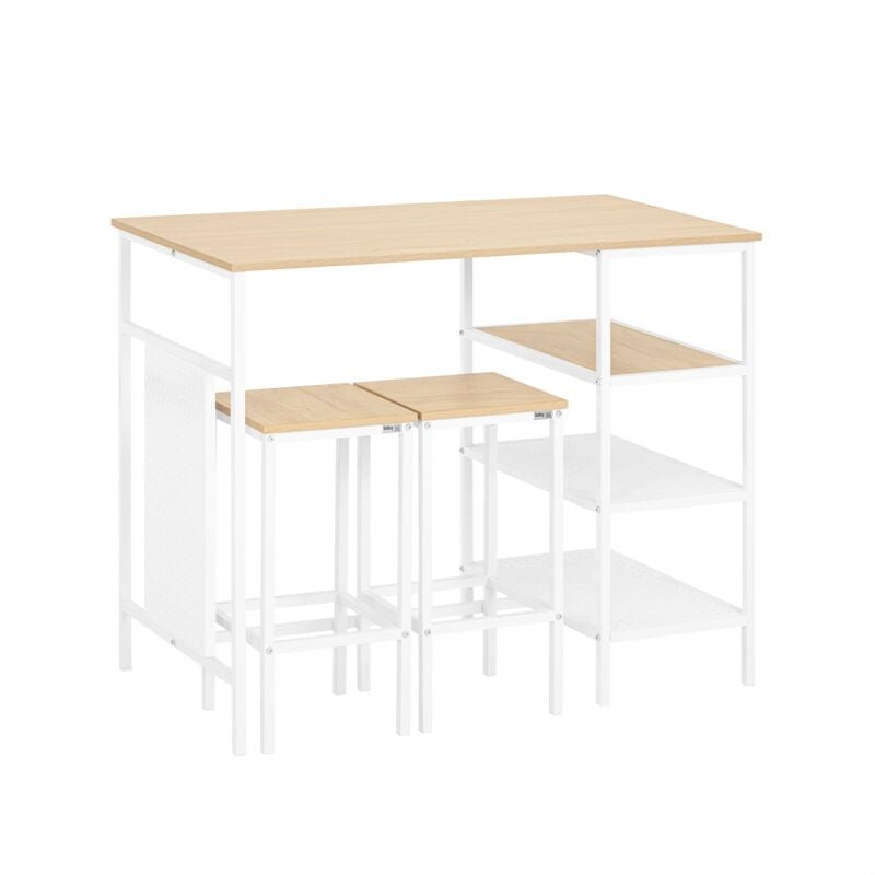 foto del prodotto set 3 pezzi tavolo con 2 sgabelli mobile bar per casa bianco e naturale 108x58x89 cm ogt51 wn