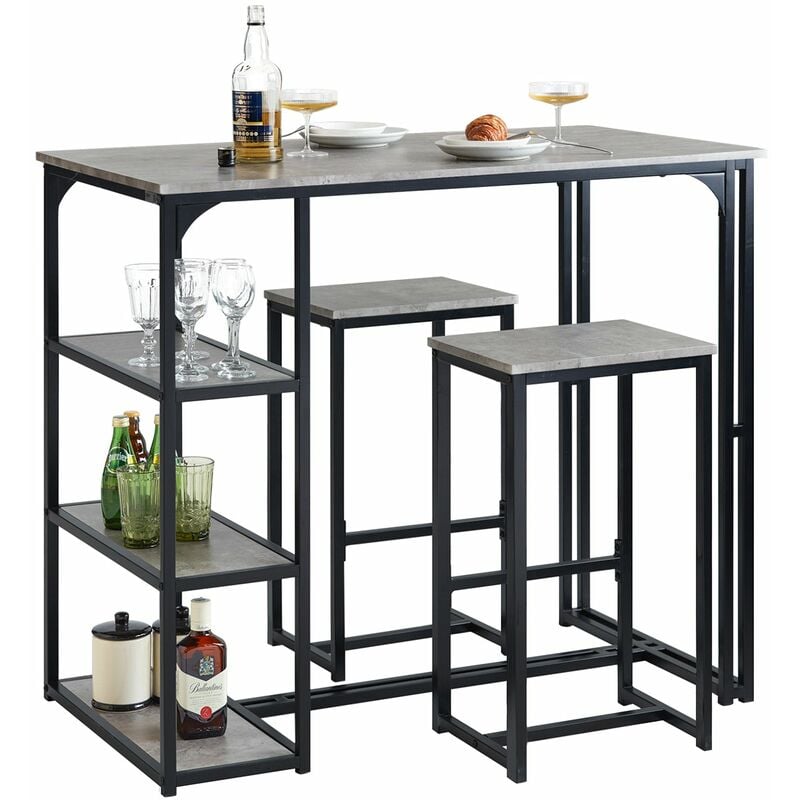 foto del prodotto set 3 pezzi tavolo con 2 sgabelli, set di mobili da balcone, tavolo alto con 3 ripiani grigio ogt43 hg sobuy