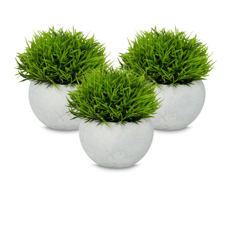 foto del prodotto set 3 piante finte da interno, piantine artificiali realistiche in vaso, ciuffi erba in vasetto, verde grigio relaxdays