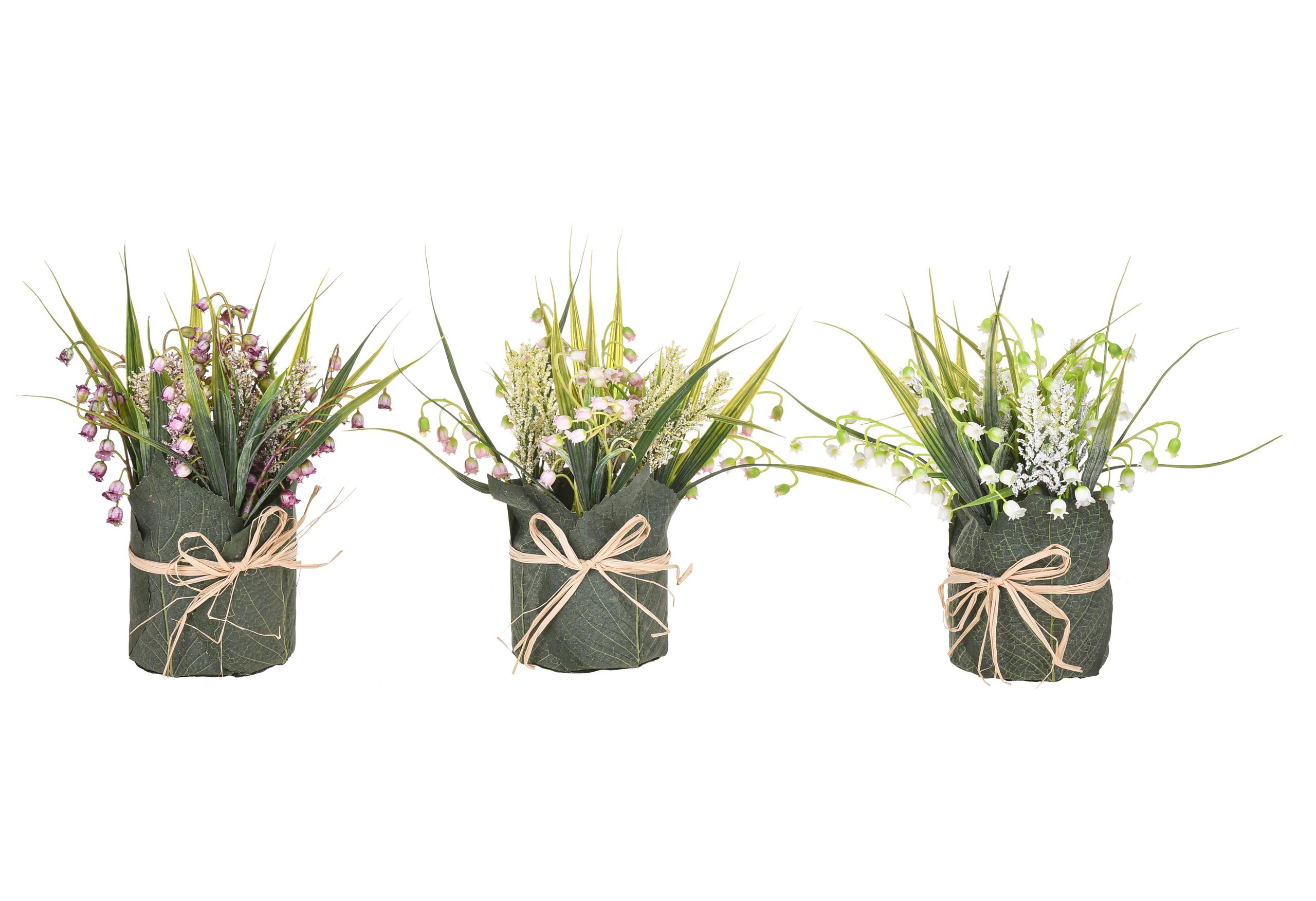 foto del prodotto set 3 piantine mughetto artificiale con vaso h 27,5 cm
