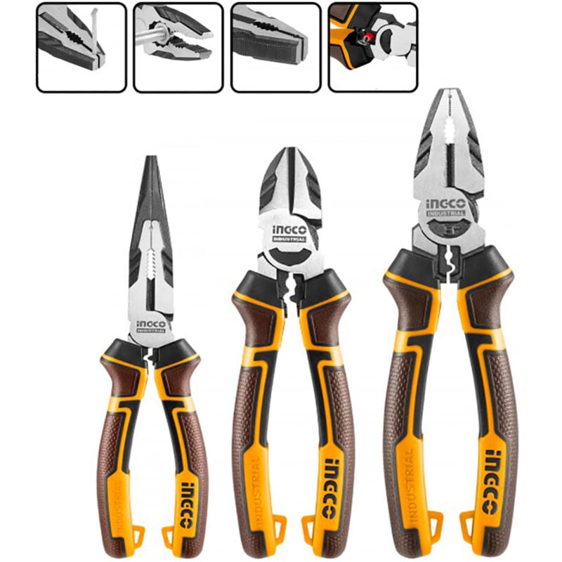 foto del prodotto set 3 pinze professionali pinza universale tronchese pinza becco lungo crv hkhlps2831 ingco