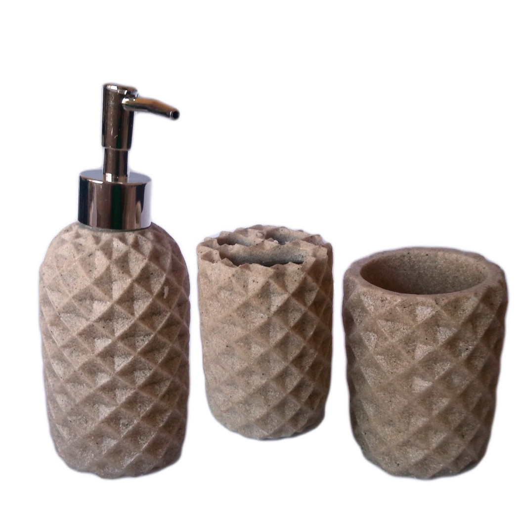 foto del prodotto set 3 pz accessori bagno dispenser bicchiere porta spazzolino in resina trade shop traesio