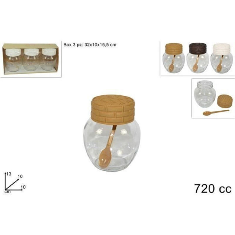foto del prodotto set 3 pz barattoli in vetro 720cc con coperchio cucchiaino contenitori 720150 trade shop traesio