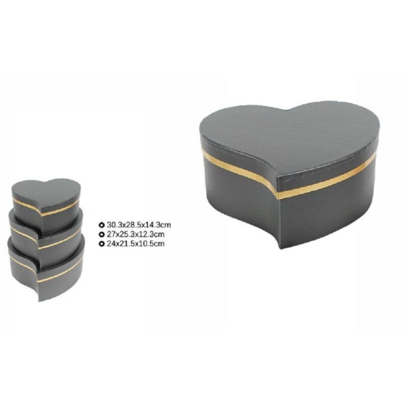 foto del prodotto set 3 pz scatole box regali varie misure matrioska forma cuore storto nero 71932 trade shop traesio