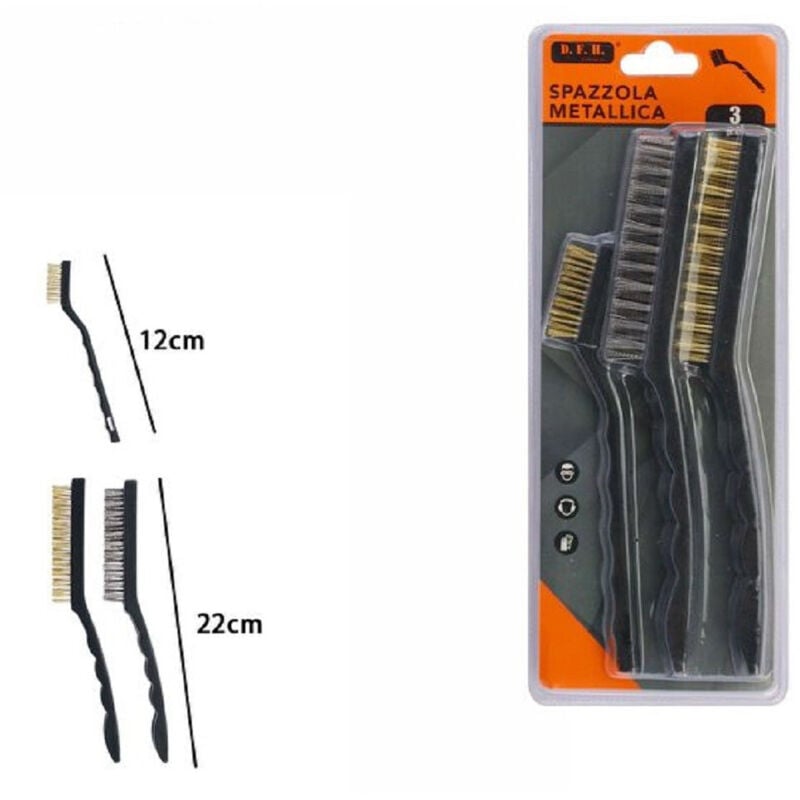 foto del prodotto set 3 pz spazzola metalliche per ferro metallo 2 lunghe 22cm 1 corta 12cm 07056 - - trade shop traesio