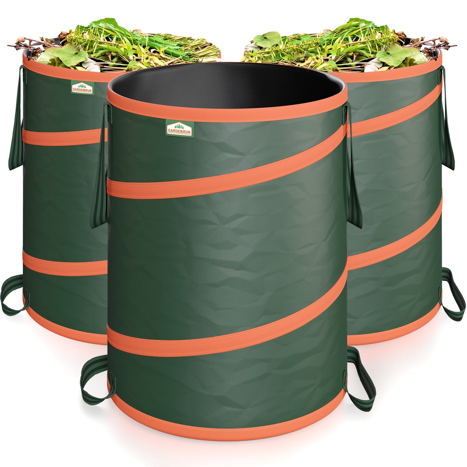 foto del prodotto set 3 sacco da giardino pieghevole con chiusura verde 165l