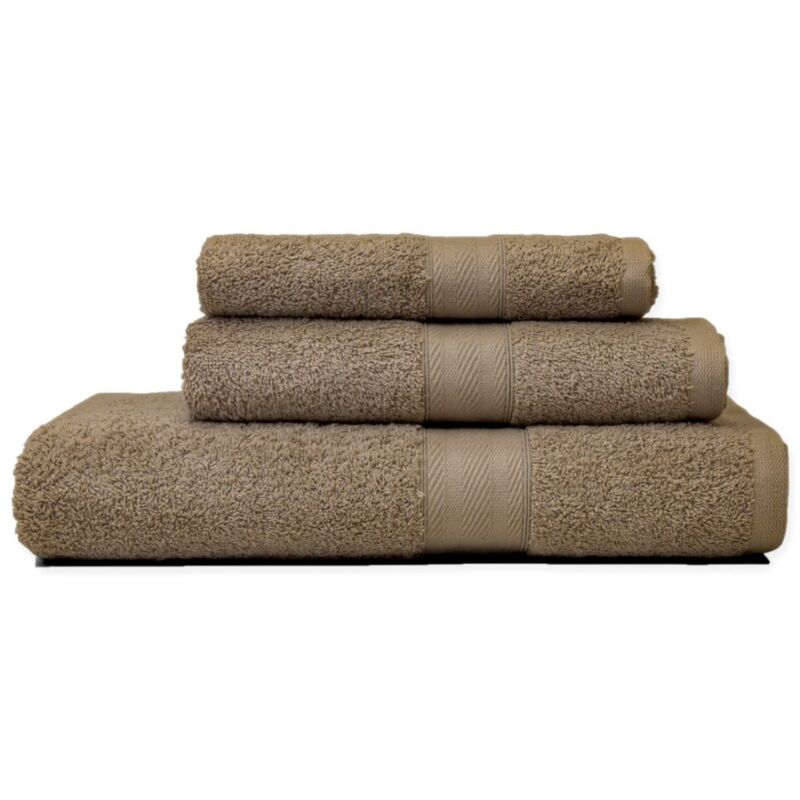 foto del prodotto set 3 salviette coordinato bagno diverse misure color noce in spugna di cotone teddy
