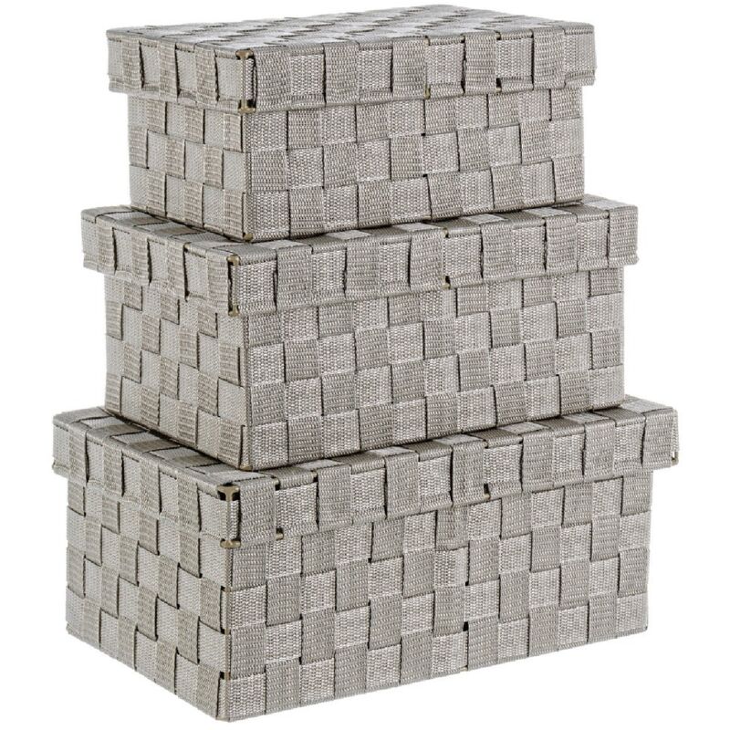 foto del prodotto set 3 scatole 'intreccio nylon' struttura in acciaio -bianco