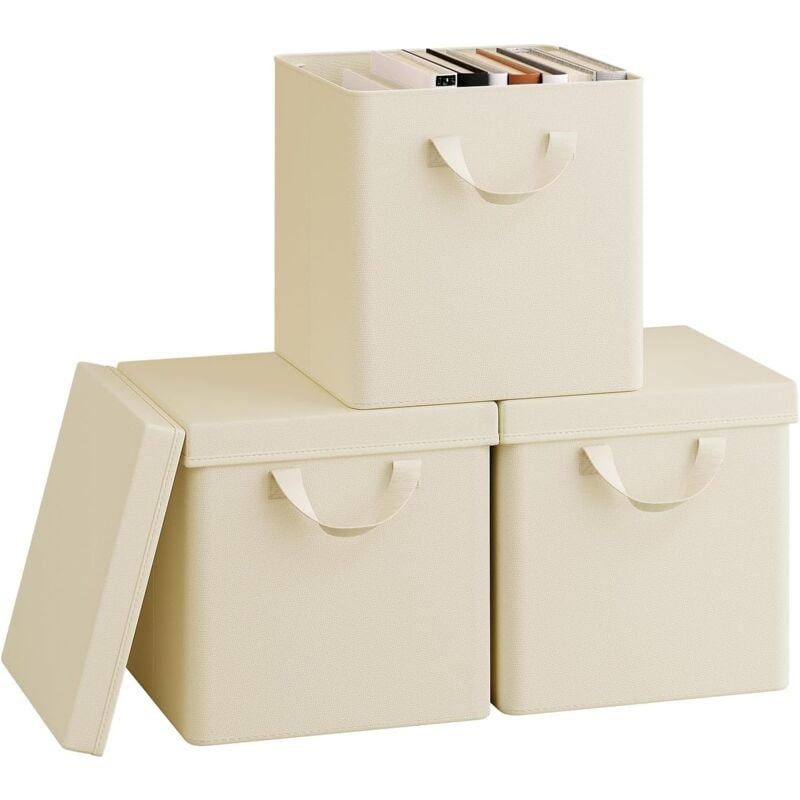immagine 0 del prodotto set 3 scatole portaoggetti box pieghevole cestino contenitore cesta con maniglie in tessuto crema 18l woltu