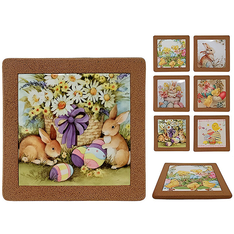 foto del prodotto set 3 sottopentola in ceramica con base in sughero di pasqua decorazioni addobbi pasquali idea regalo addobbi casa cucina 20 cm