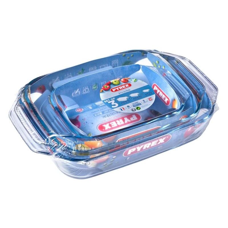 foto del prodotto set 3 teglie pyrex tegame rettangolare piccola media e grande