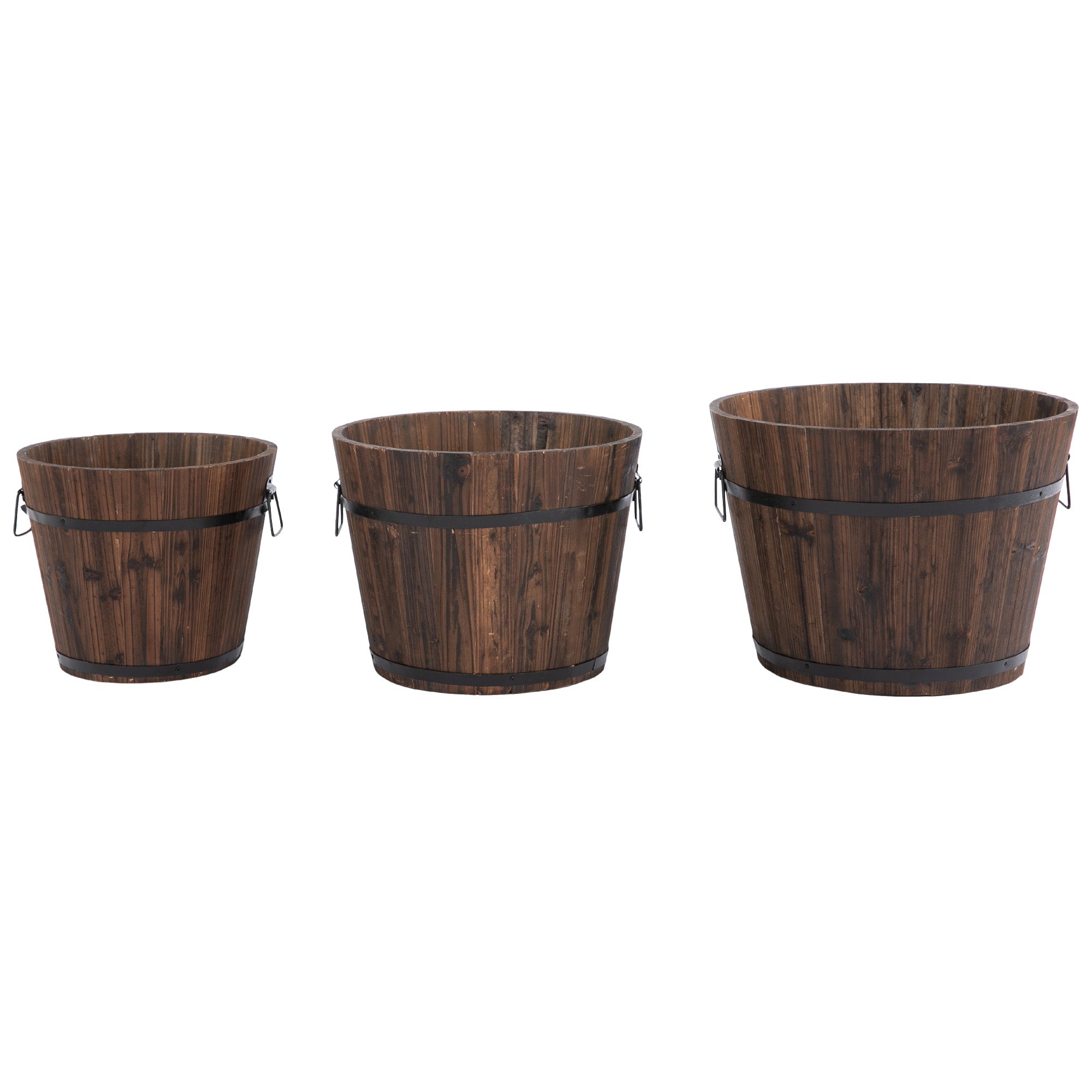 foto del prodotto set 3 vasi da giardino per piante e fiori in legno carbonizzato