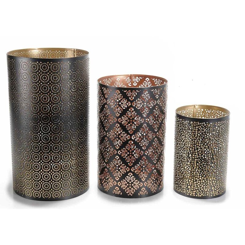 foto del prodotto set 3 vasi in metallo intagliato per candele complemento d arredo per la casa