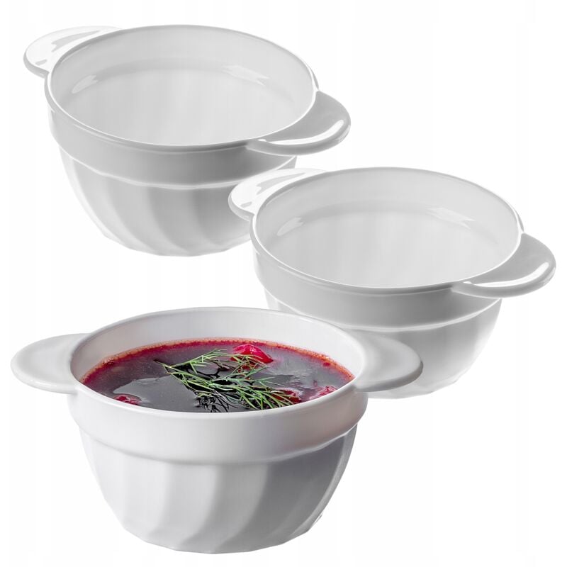 foto del prodotto set 3 zuppiere da 650 ml, vetro rinforzato, 18,5 x 14 x 8 cm, con doppi manici, zuppiera per zuppe, creme, brodi kadax