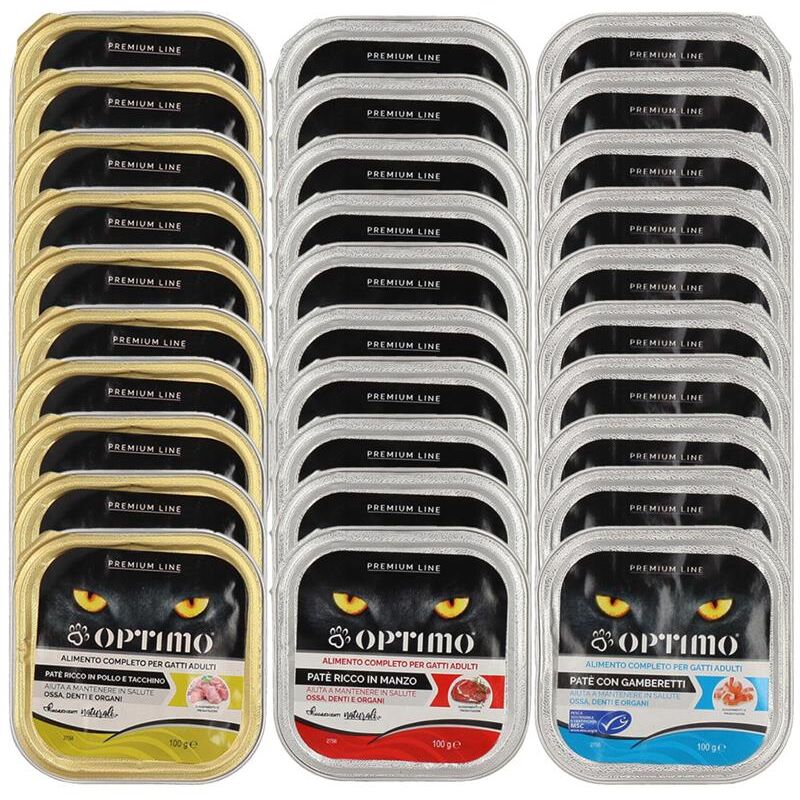 foto del prodotto set 30 confezioni optimo pat per gatto da 100 gr gusti misti