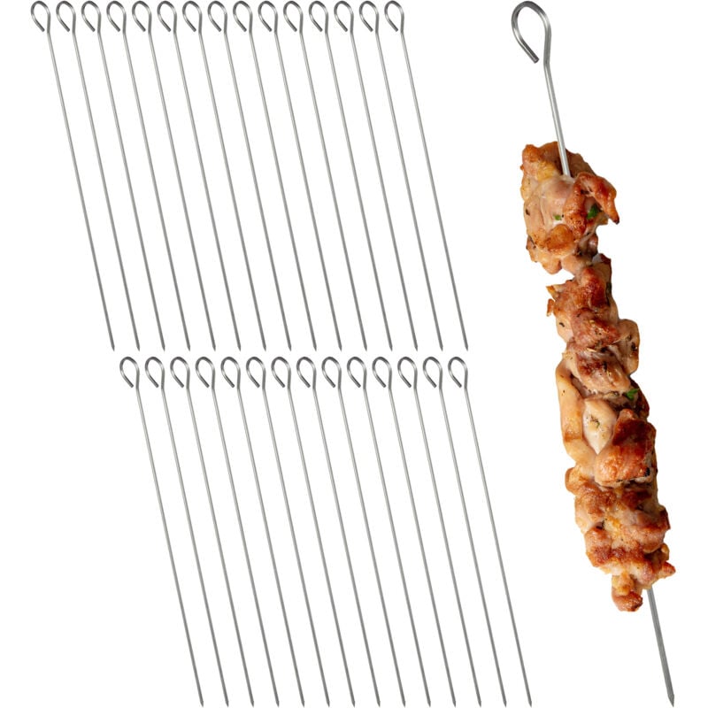 foto del prodotto set 30 spiedini in acciaio inox per barbecue, spiedi da griglia per carne e verdure al bbq, l 28cm, argentato relaxdays