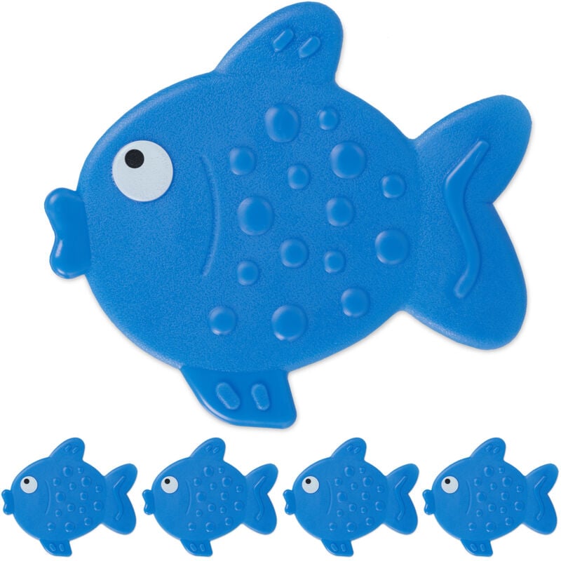 foto del prodotto set 30 sticker a pesce, adesivi antiscivolo doccia, pad per vasca da bagno per bambini, con ventose, blu