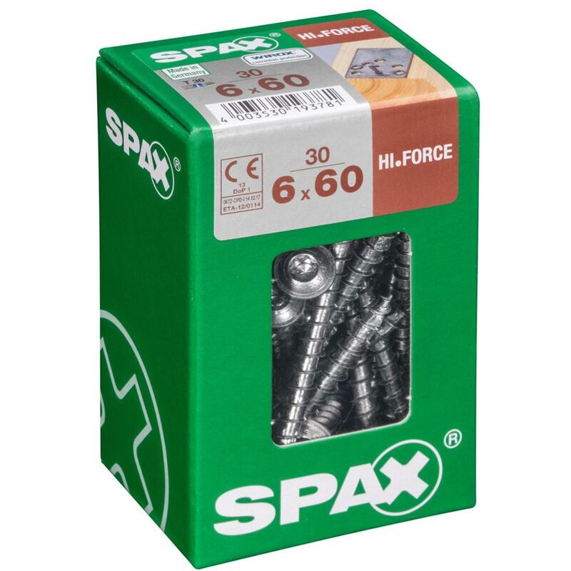foto del prodotto set 30 viti spax in acciaio testa svasata torx, diam.6 mm x l.60 mm spax