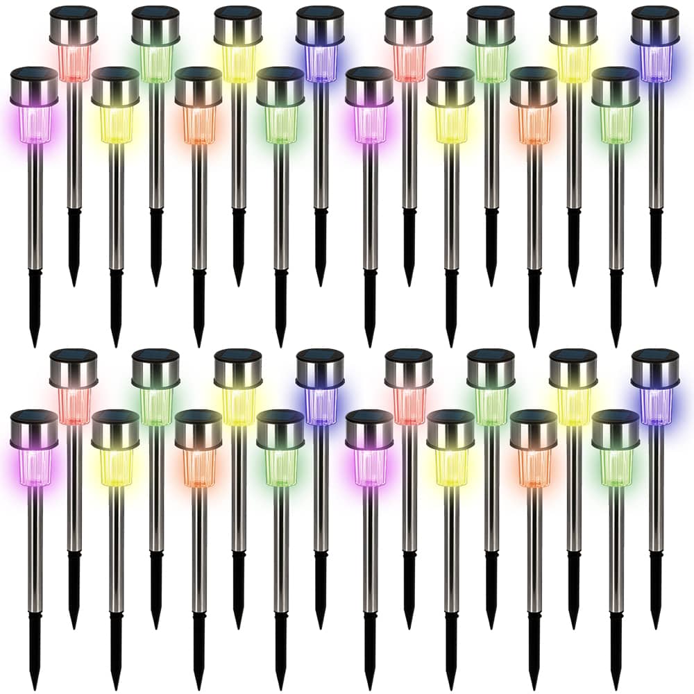 foto del prodotto set 32 x lampada da giardino solare led acciaio inox multicolore