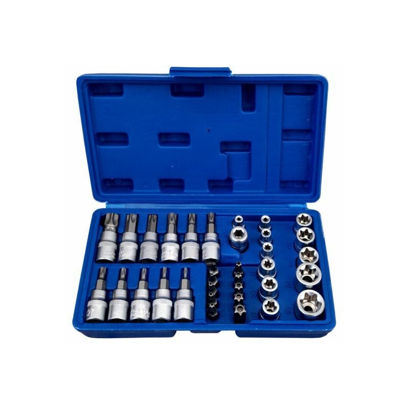 foto del prodotto set 34pz chiavi a bussola cassetta impronta torx interna esterna punta cacciavit