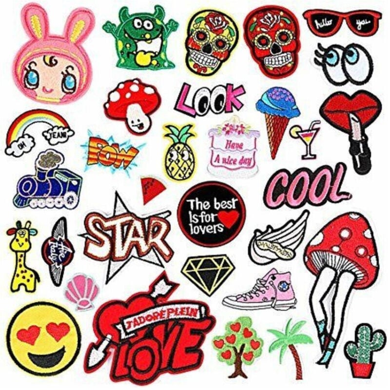 foto del prodotto set 36 pezzi toppa adesiva termoadesiva da cucire varie fantasie colorate - - trade shop traesio