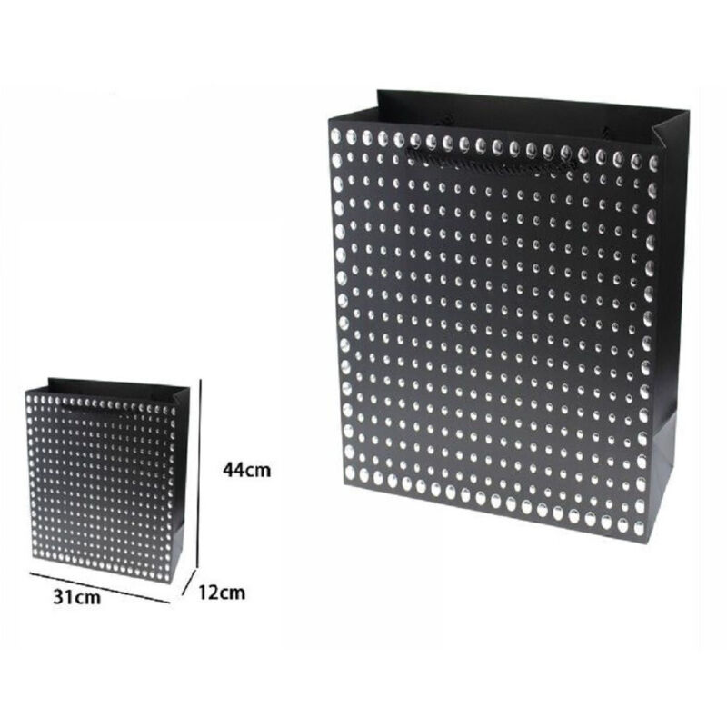 foto del prodotto set 3pz buste regalo shopper nera borchie maniglie a cordoncino 44x31x12cm 69952 trade shop traesio