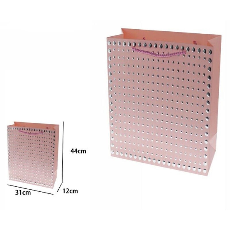 foto del prodotto set 3pz buste regalo shopper rosa borchie maniglie cordoncino 44x31x12cm 69948 trade shop traesio